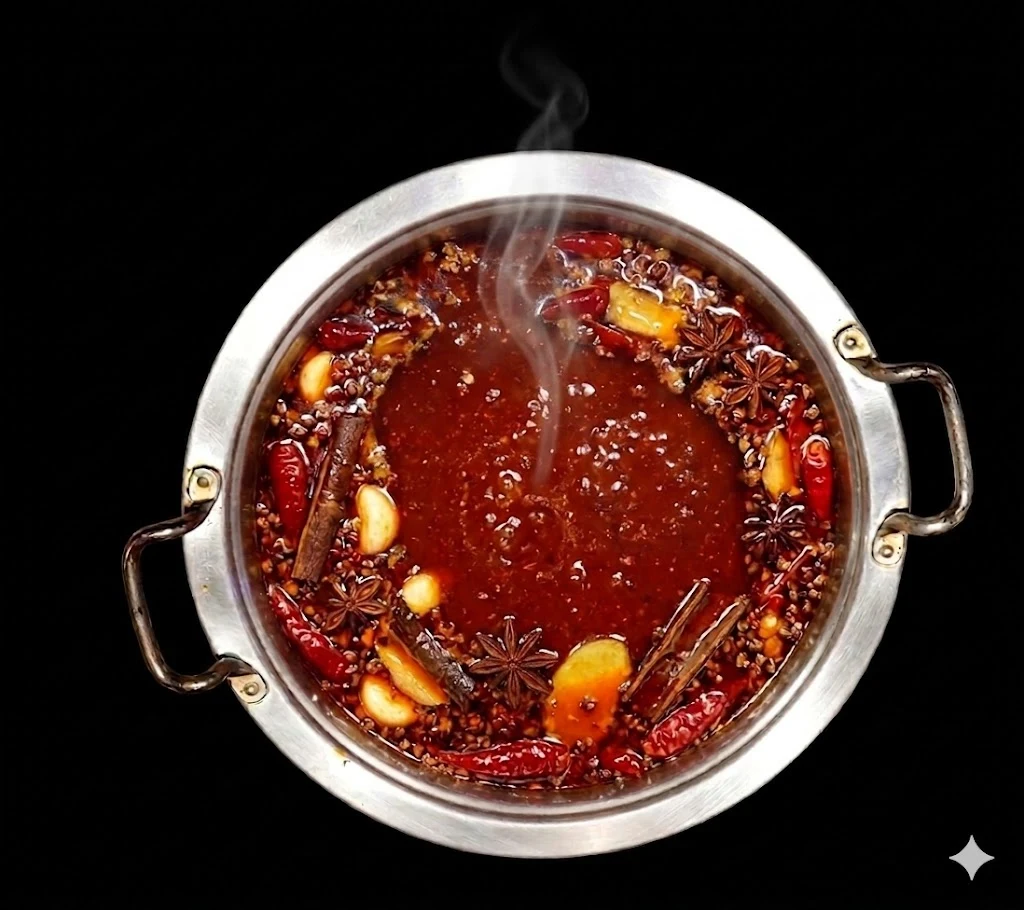 Spicy hot pot soup base at Centre Street Japanese HotPot